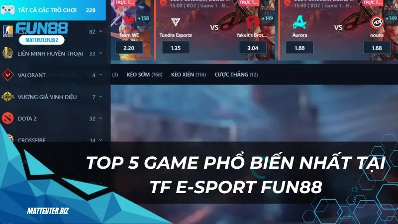TF E-sport Fun88: Sân chơi cá cược cho các giải đấu hàng đầu 3 Top 5 game phổ biến nhất tại sảnh TF E-sport Fun88